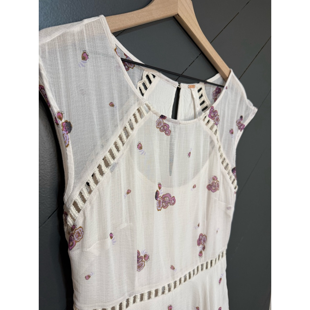 Free People Ivory Floral Mini Dress Size 4 Boho Coquette Cottagecore - Picture 4 of 11